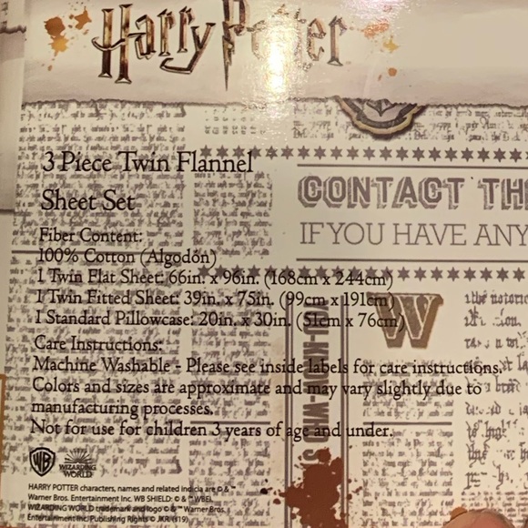 Warner Bros. Bedding Nwt 0 Cotton Harry Potter Flannel Twin Sheets